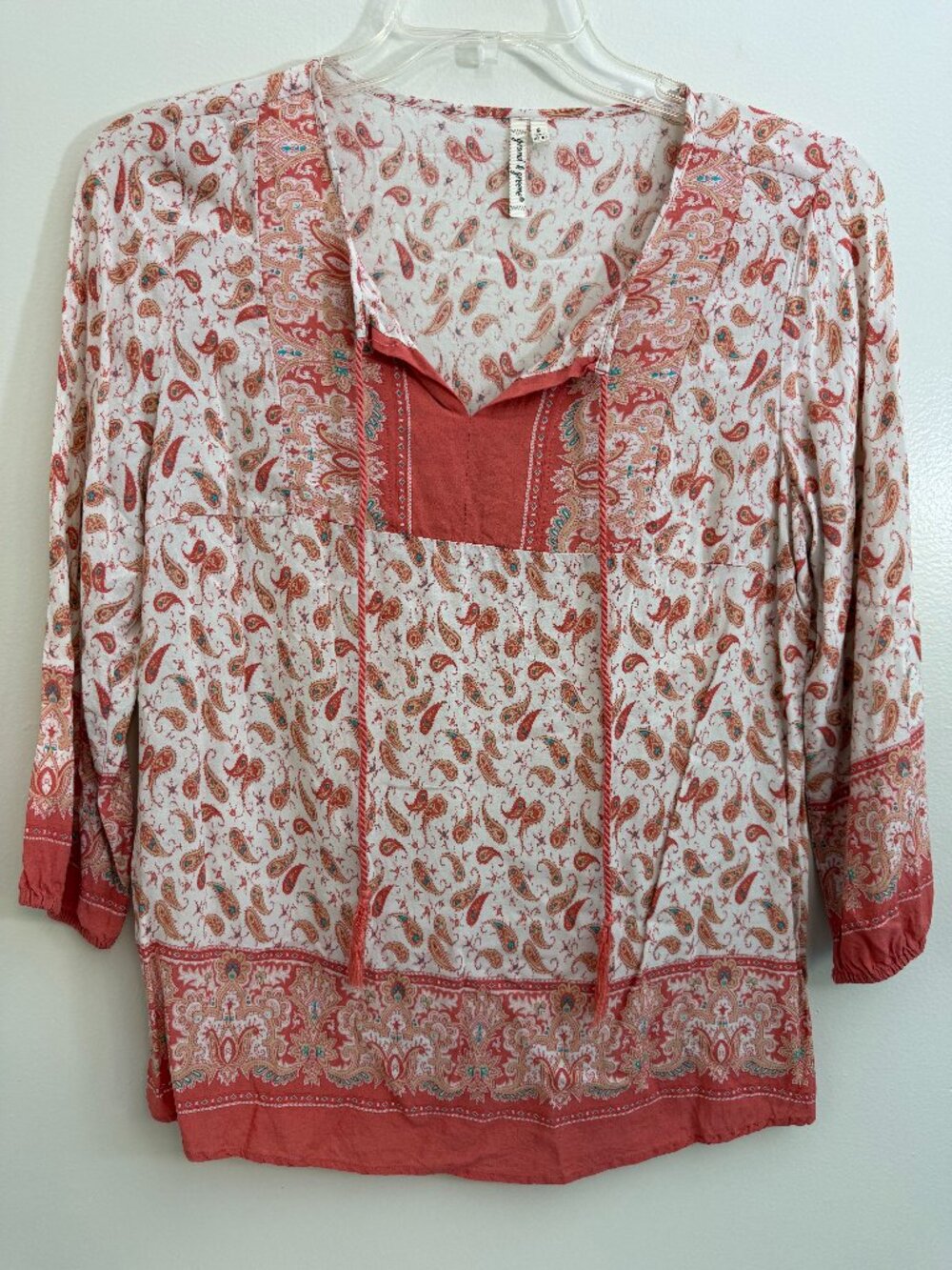 Grand & Greene Blouse Womens Small Boho Peach White Size Rayon Pullover Workwear